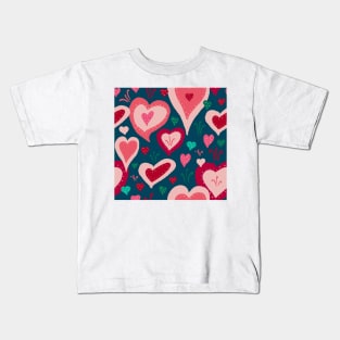 Red Pink Green Hearts with White Dots Kids T-Shirt